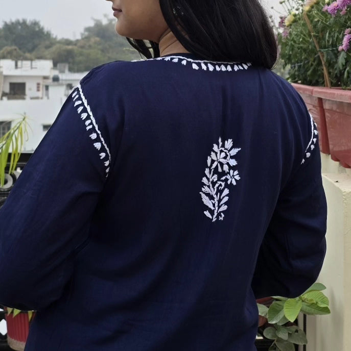 Navy Blue Chickankari Kurti