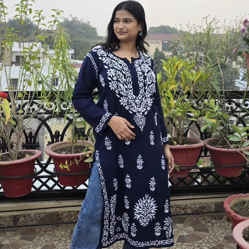 Navy Blue Chickankari Kurti
