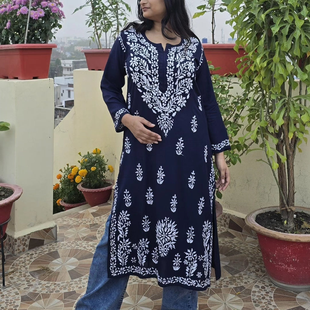 Navy Blue Chickankari Kurti