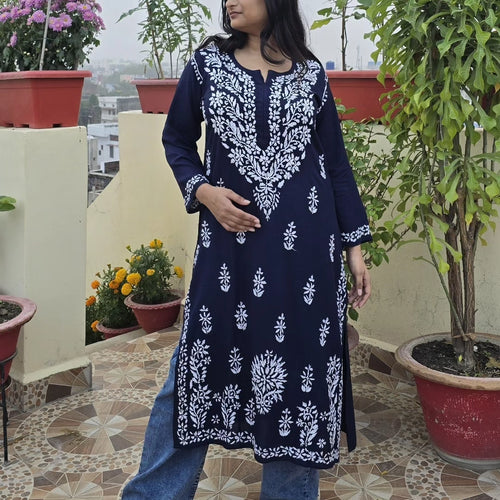Navy Blue Chickankari Kurti