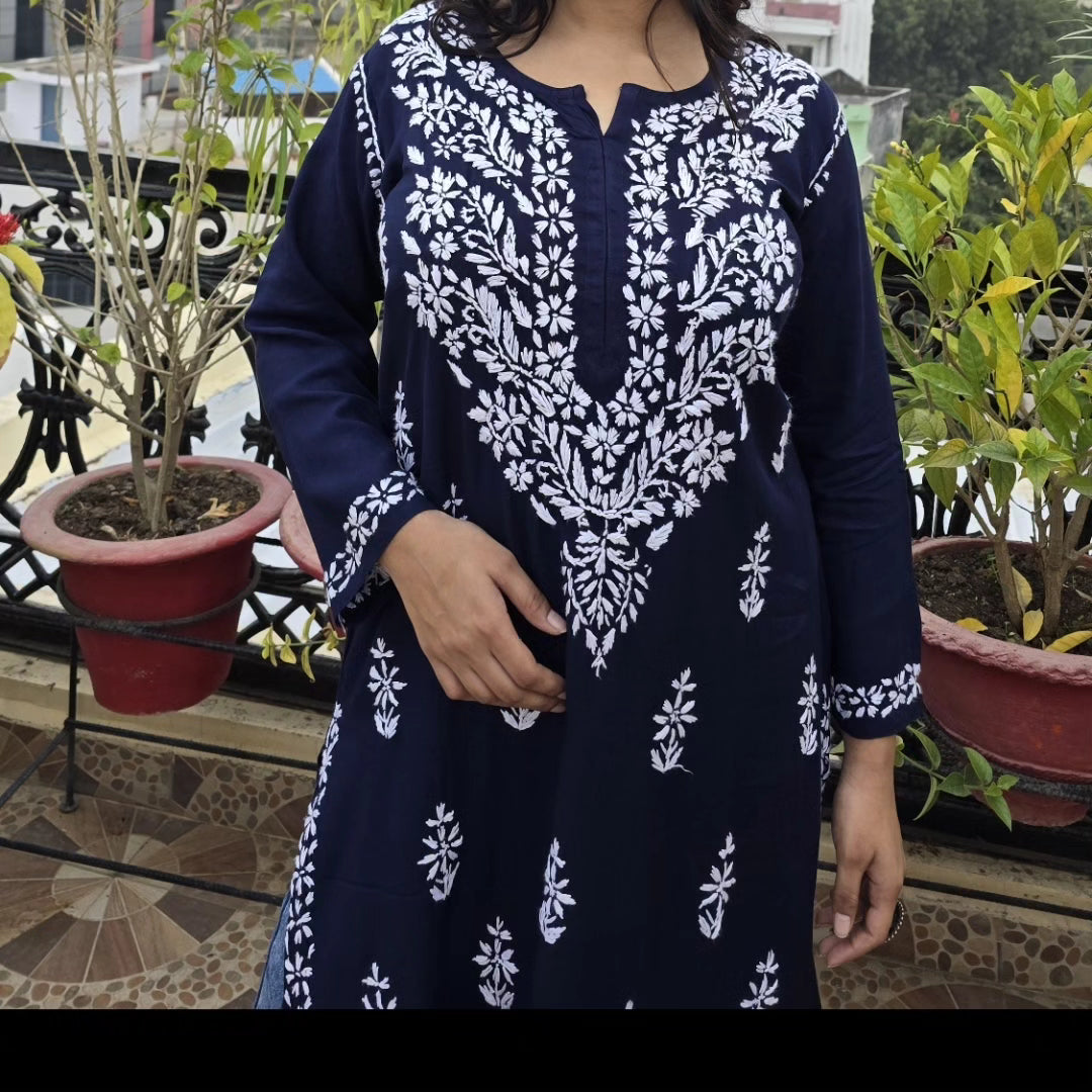 Navy Blue Chickankari Kurti